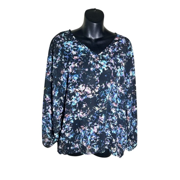 Carmen Marc Valvo Top Dolman Sleeves Sheer Multicolored Print Sz L - Picture 1 of 9